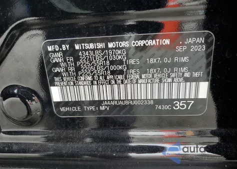 2024 Mitsubishi Outlander Sport S/Se из США, поврежденный, VIN JA4ARUAU8RU002338